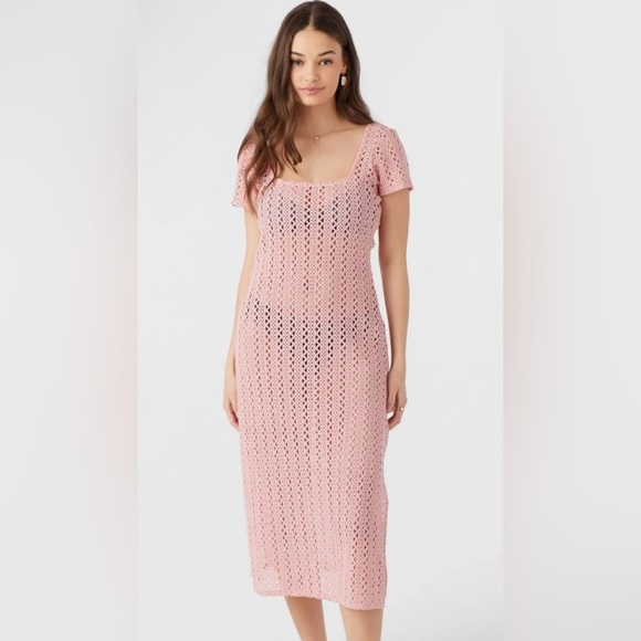 O’NEILL  Womens Pink Dress Nina Midi Crochet Lace Cover Up Beach - Picture 3 of 14